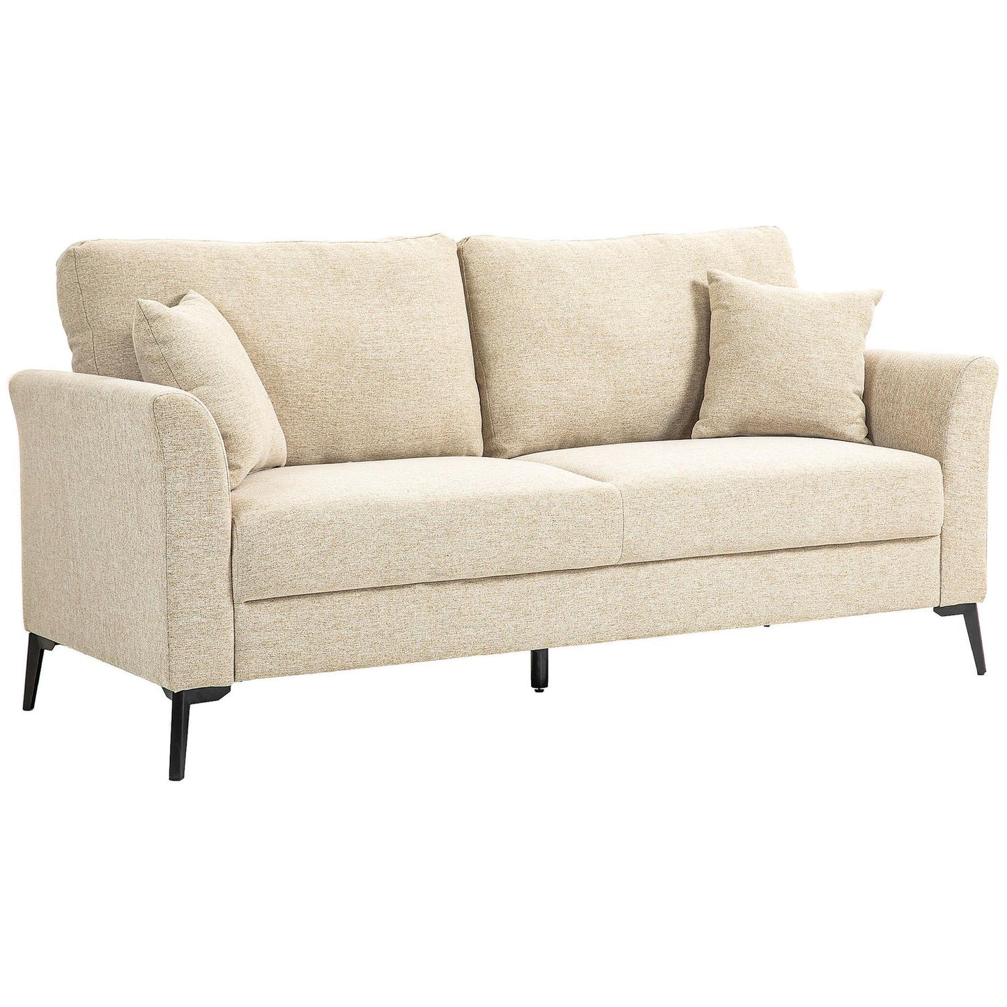 2-seater linen sofa, metal legs, beige upholstery
