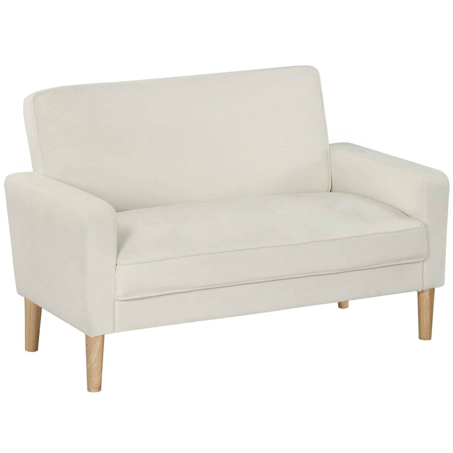 2-Seater Sofa, Cream White, Rubberwood Legs, Velvet-Look Fabric