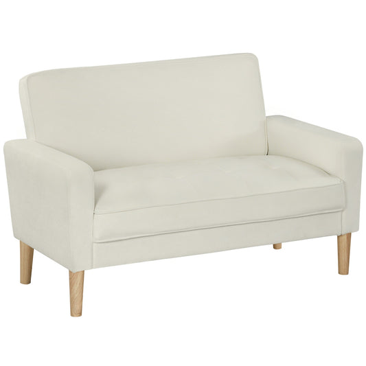 2-Seater Sofa, Cream White, Rubberwood Legs, Velvet-Look Fabric
