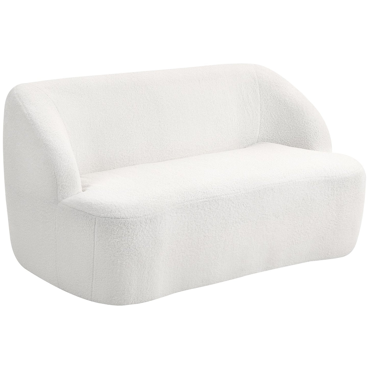 2-Seater Sofa, Curved Design, Fleece Upholstery, Cream White