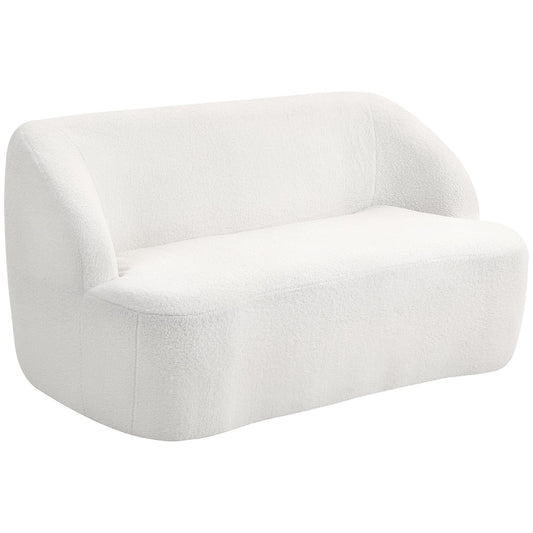 2-Seater Sofa, Curved Design, Fleece Upholstery, Cream White