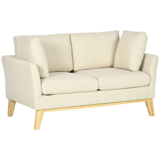 2-seater sofa in linen look, cushioned loveseat, beige