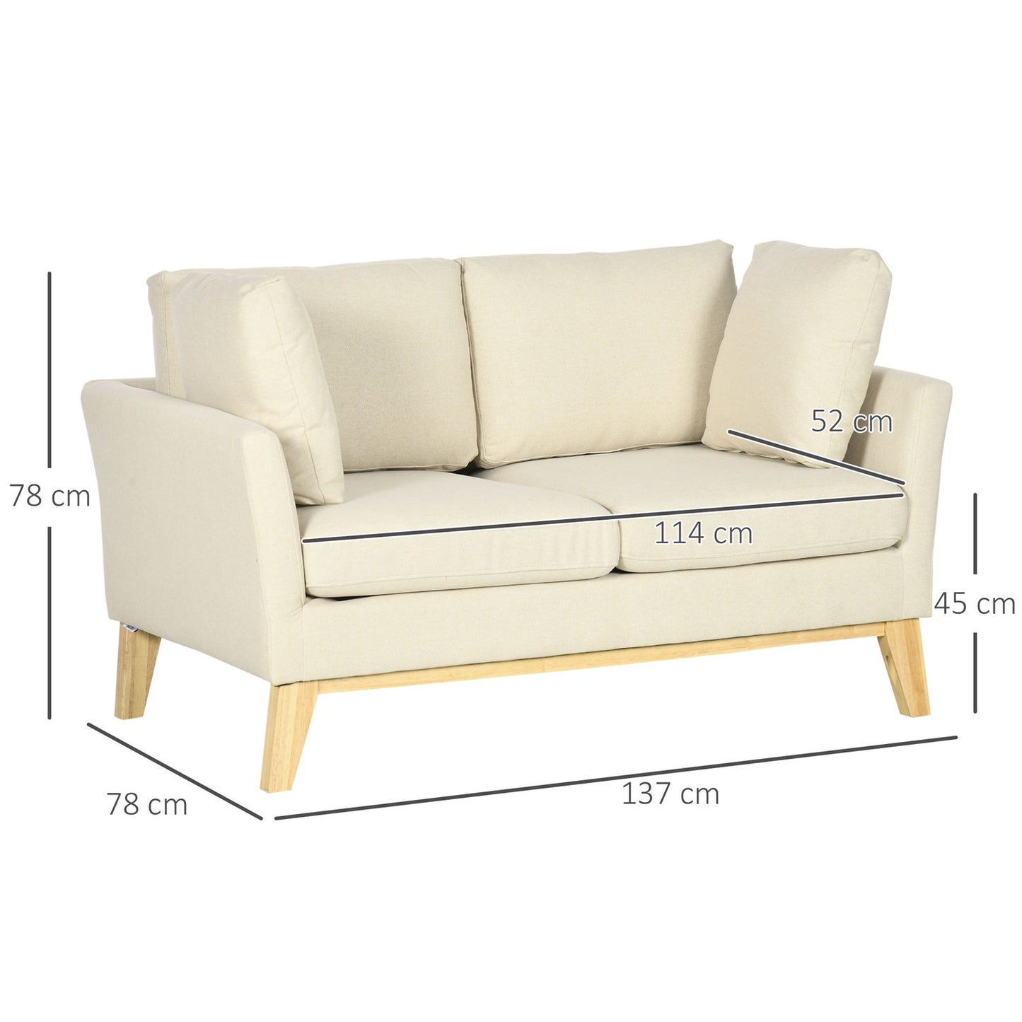 2-seater sofa in linen look, cushioned loveseat, beige