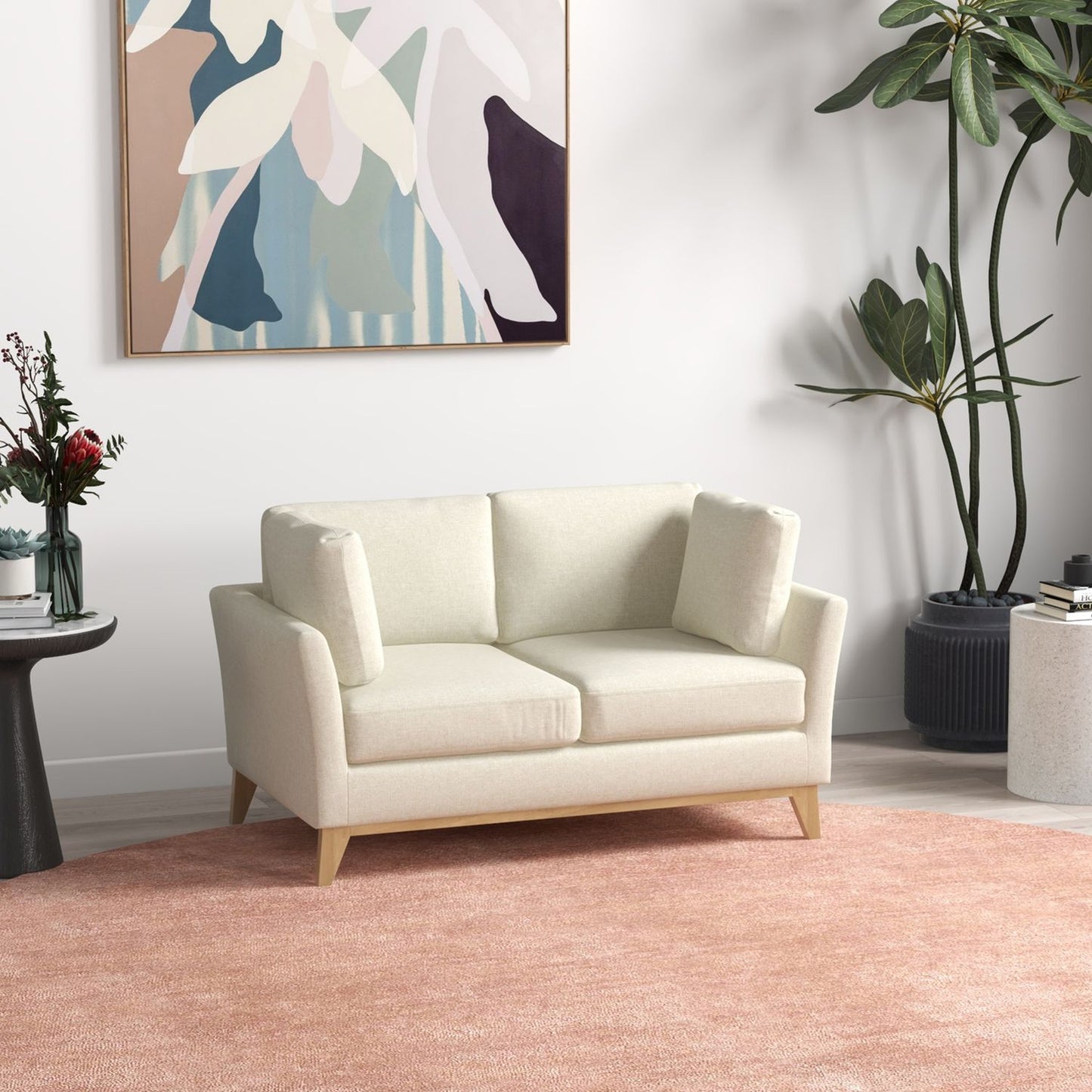 2-seater sofa in linen look, cushioned loveseat, beige