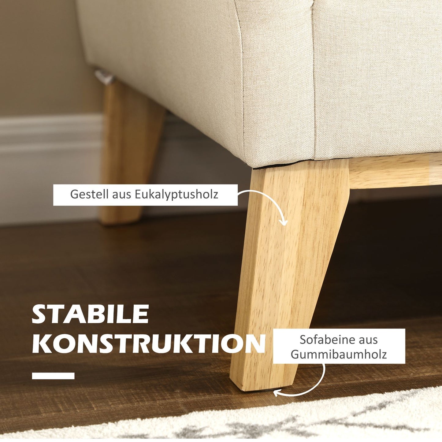 2-seater sofa in linen look, cushioned loveseat, beige