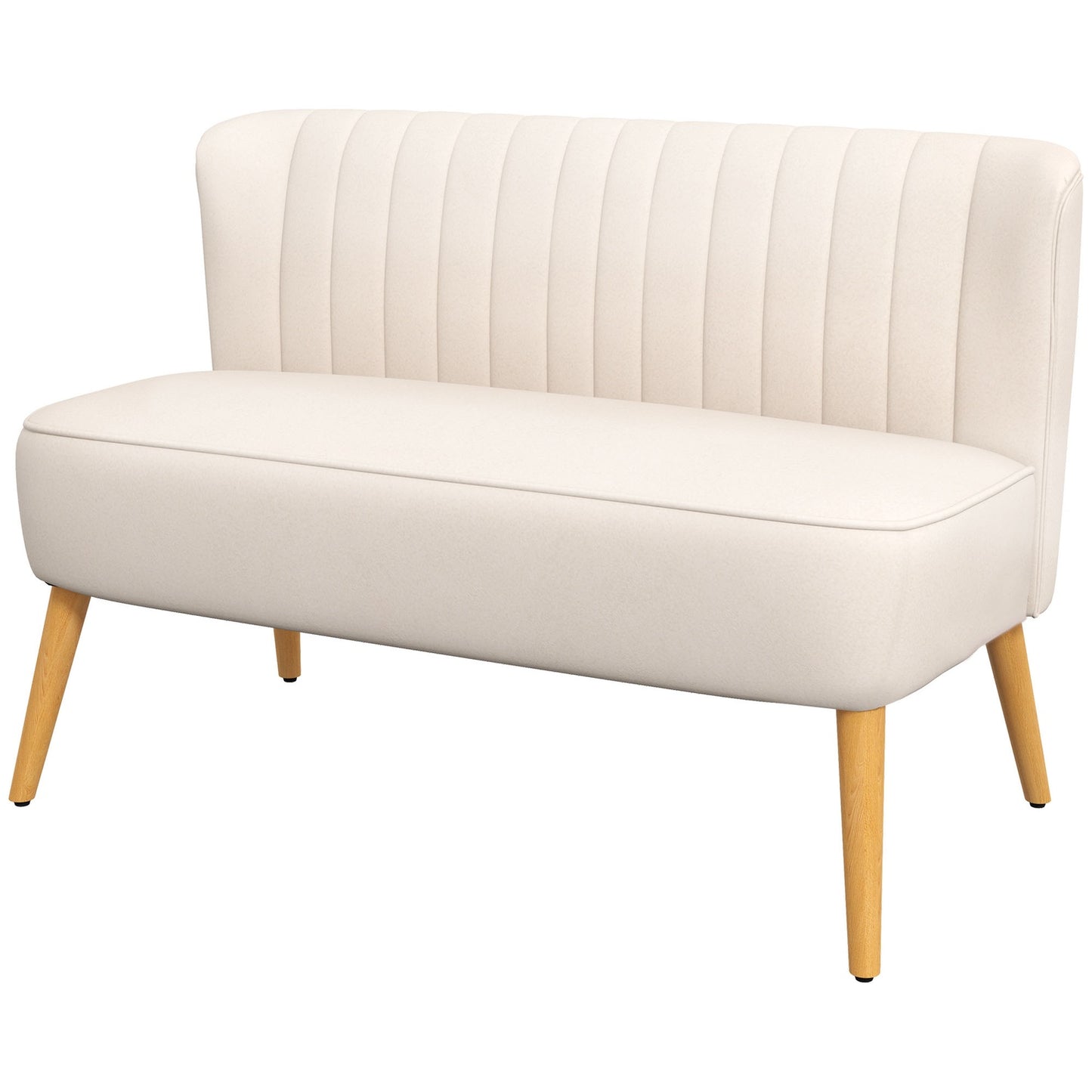 2-seater Linne Look Loveseat, wooden legs, cream white