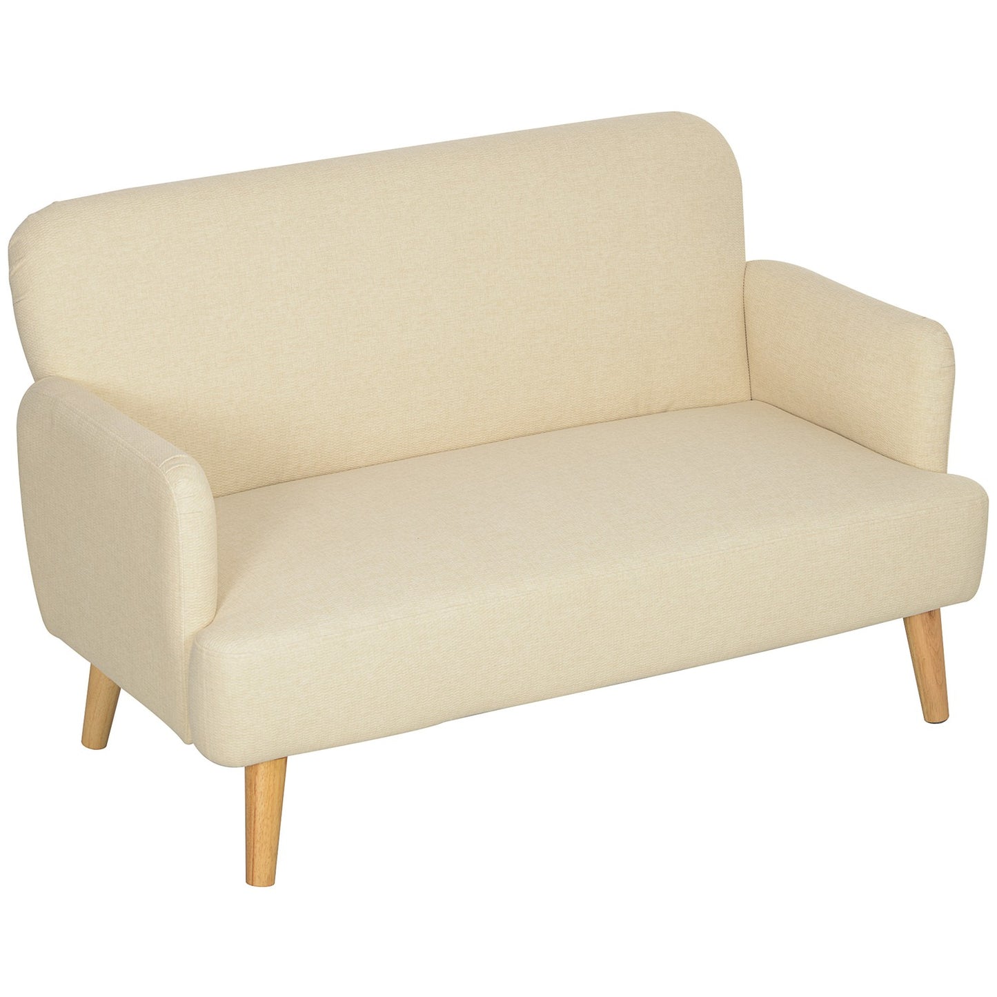 Small velvet sofa, wooden legs, cream, 2-seater for living room