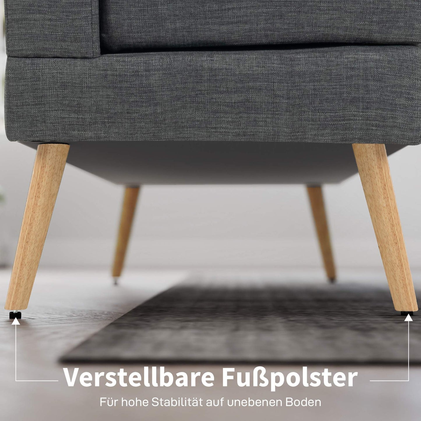 2-Seater Sofa, Tufted Back, Wood Legs, Linen Look, Grey