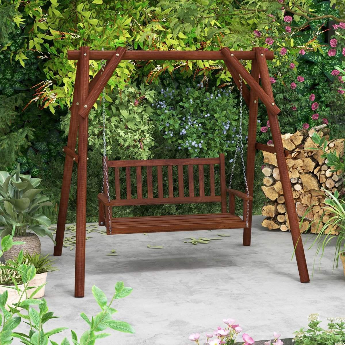2-Seater Solid Wood Porch Swing, Adjustable Chains, 230kg Capacity