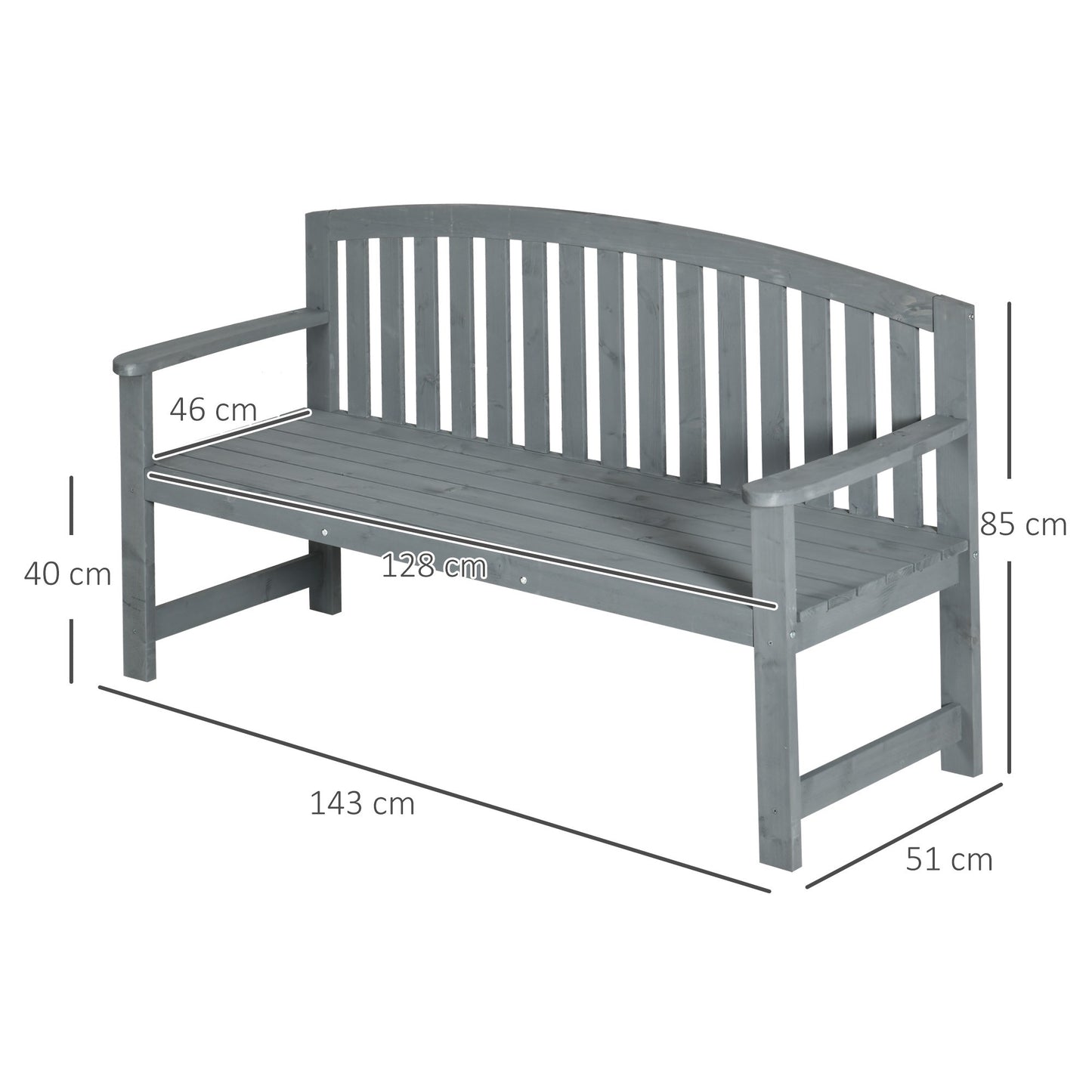 2-Seater Wooden Garden Bench, Weatherproof, 240kg Capacity