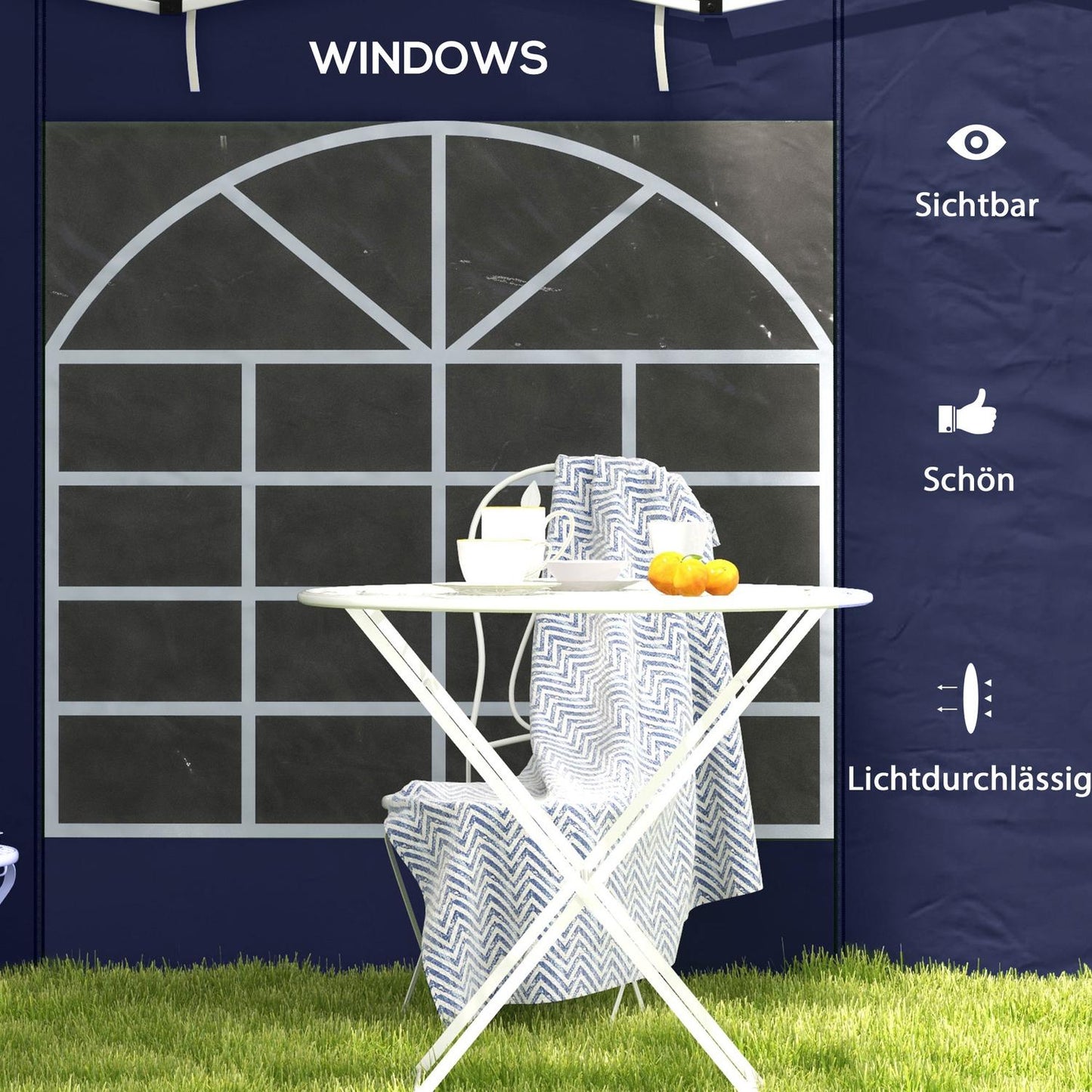 Gazebo side panels with window and door, Oxford Blue