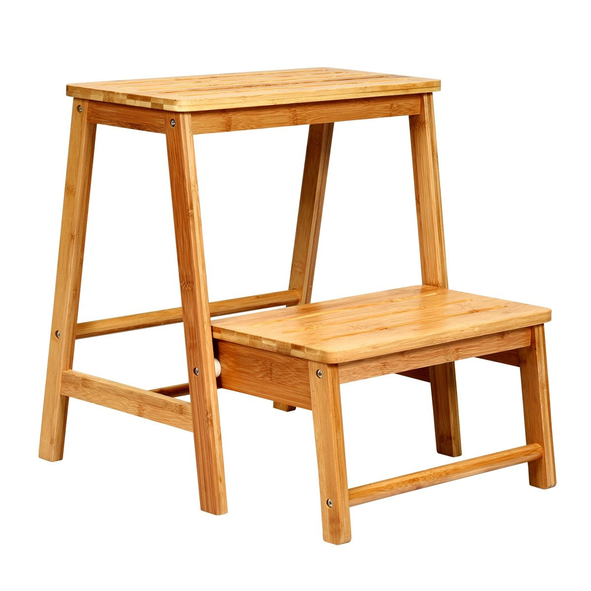 2-Step Bamboo Folding Step Stool, 100kg Capacity