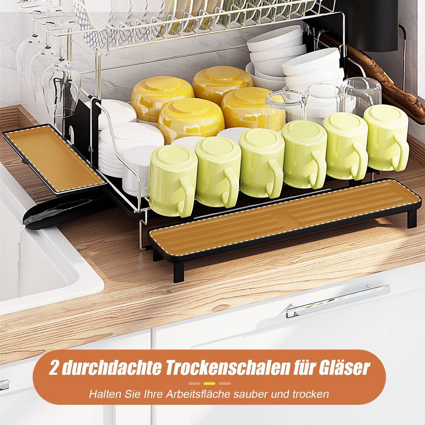 2-Tier Dish Rack Removable Dish Drainer Black 58 x 42 x 37 cm