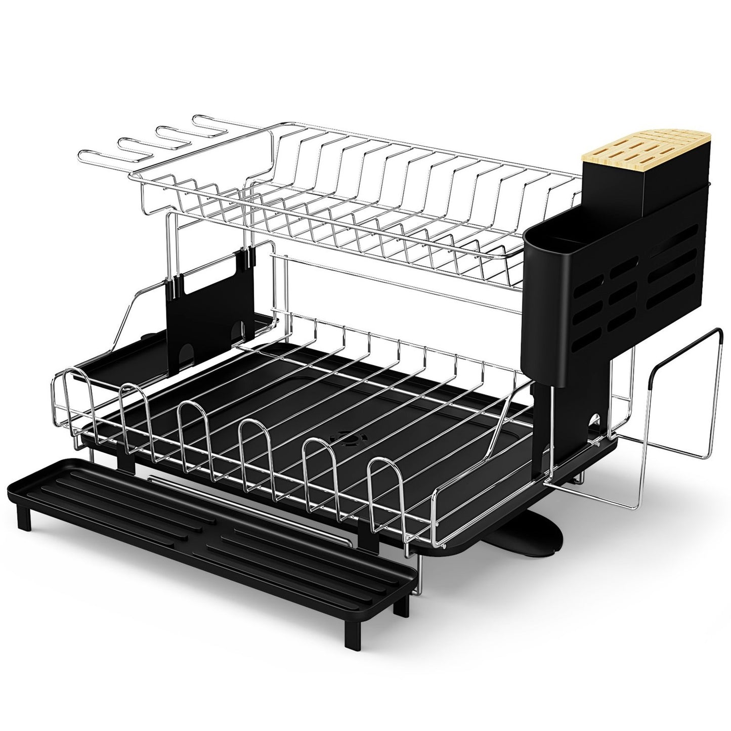 2-Tier Dish Rack Removable Dish Drainer Black 58 x 42 x 37 cm