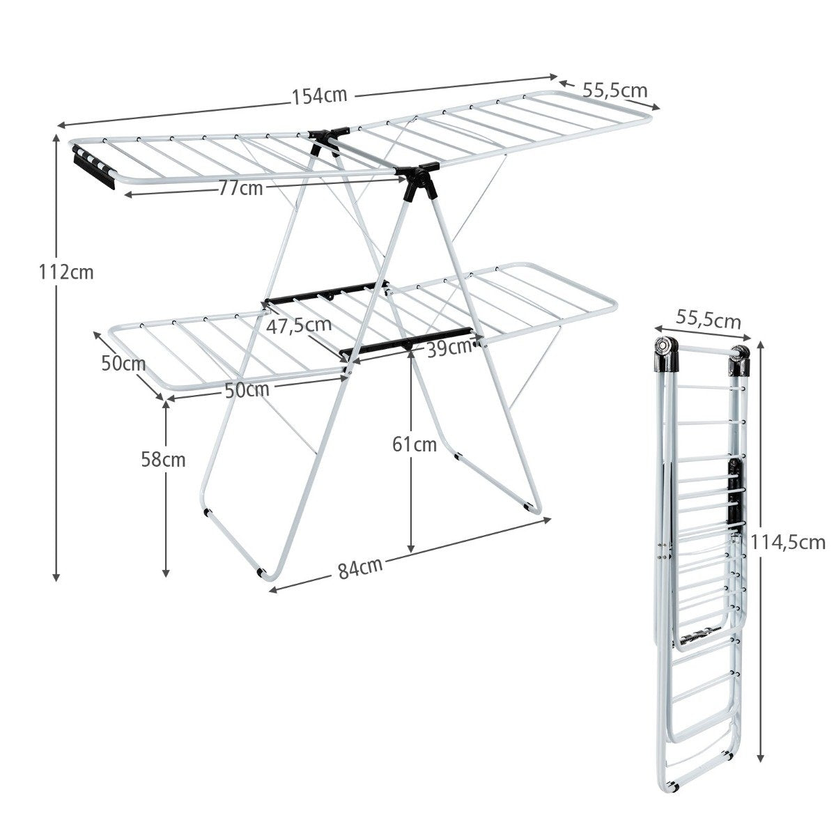 2-Tier Foldable Clothes Drying Rack with Adjustable Wings