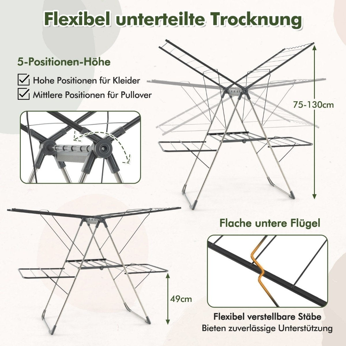 2-Tier Folding Clothes Drying Rack with Adjustable Wings
