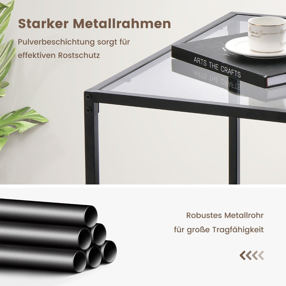 2 Tier Glass Table with Storage Space & Mesh Shelf Modern Square Coffee Table 70 x 70 x 45 cm Gray
