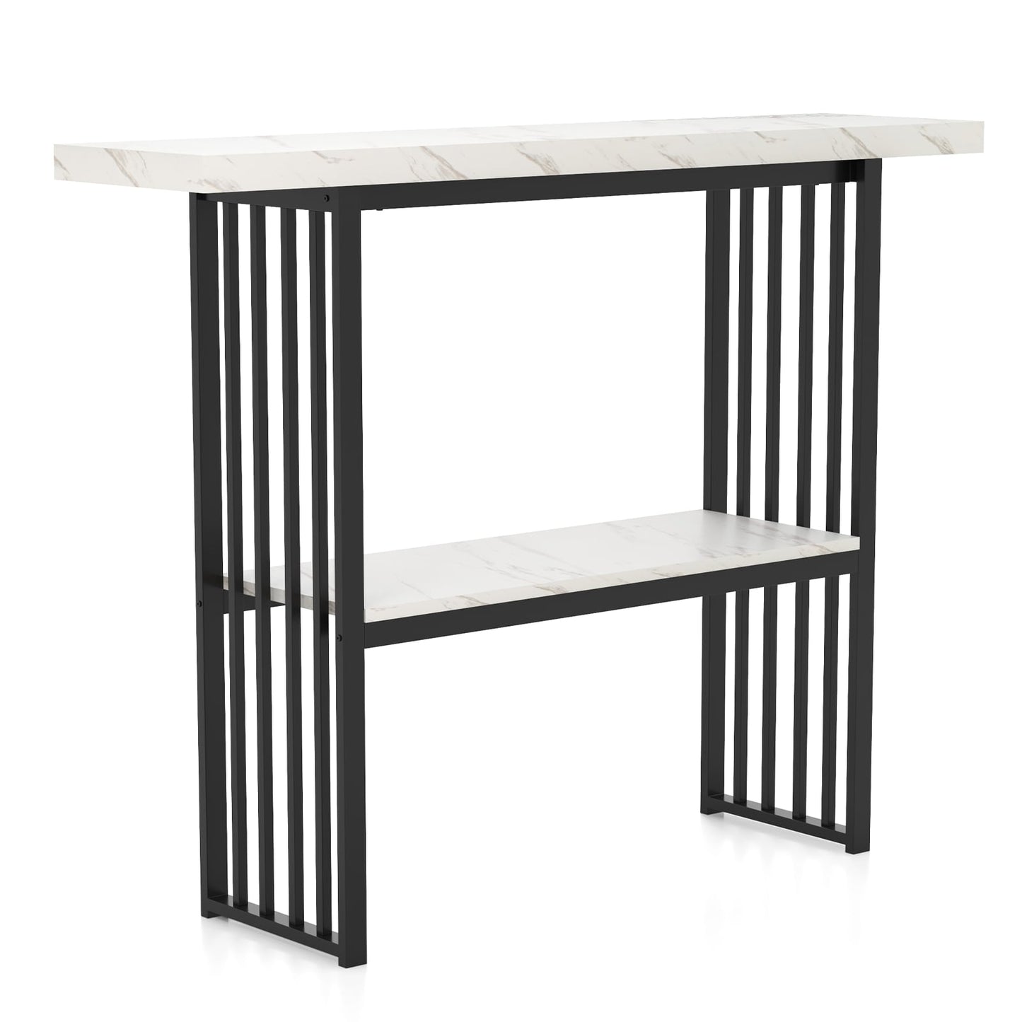 2-Tier Marble Console Table, Black & White, 120cm