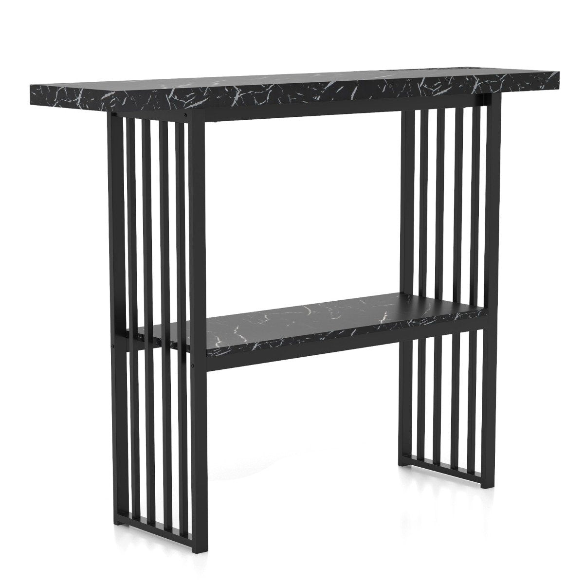 2-Tier Marble-Look Console Table with Metal Frame