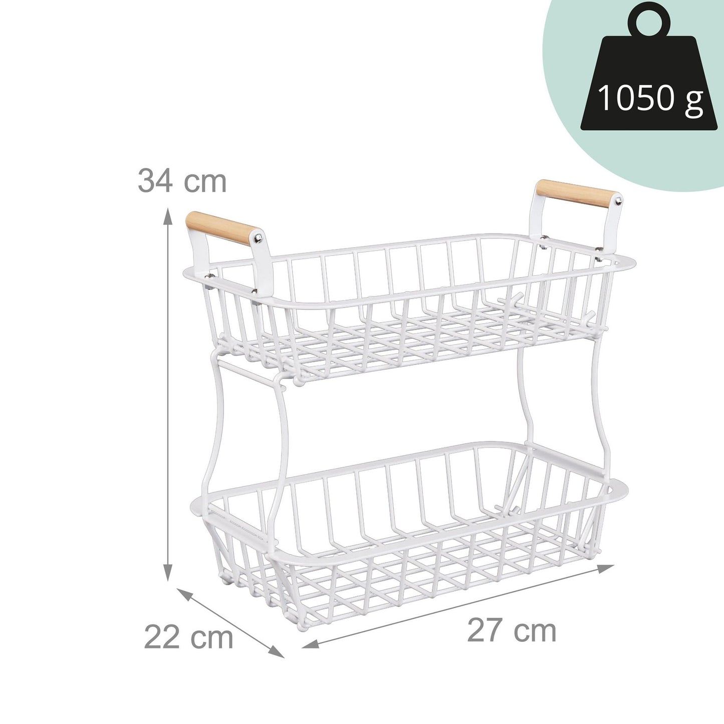 2-Tier Metal Fruit Basket with Wooden Handles