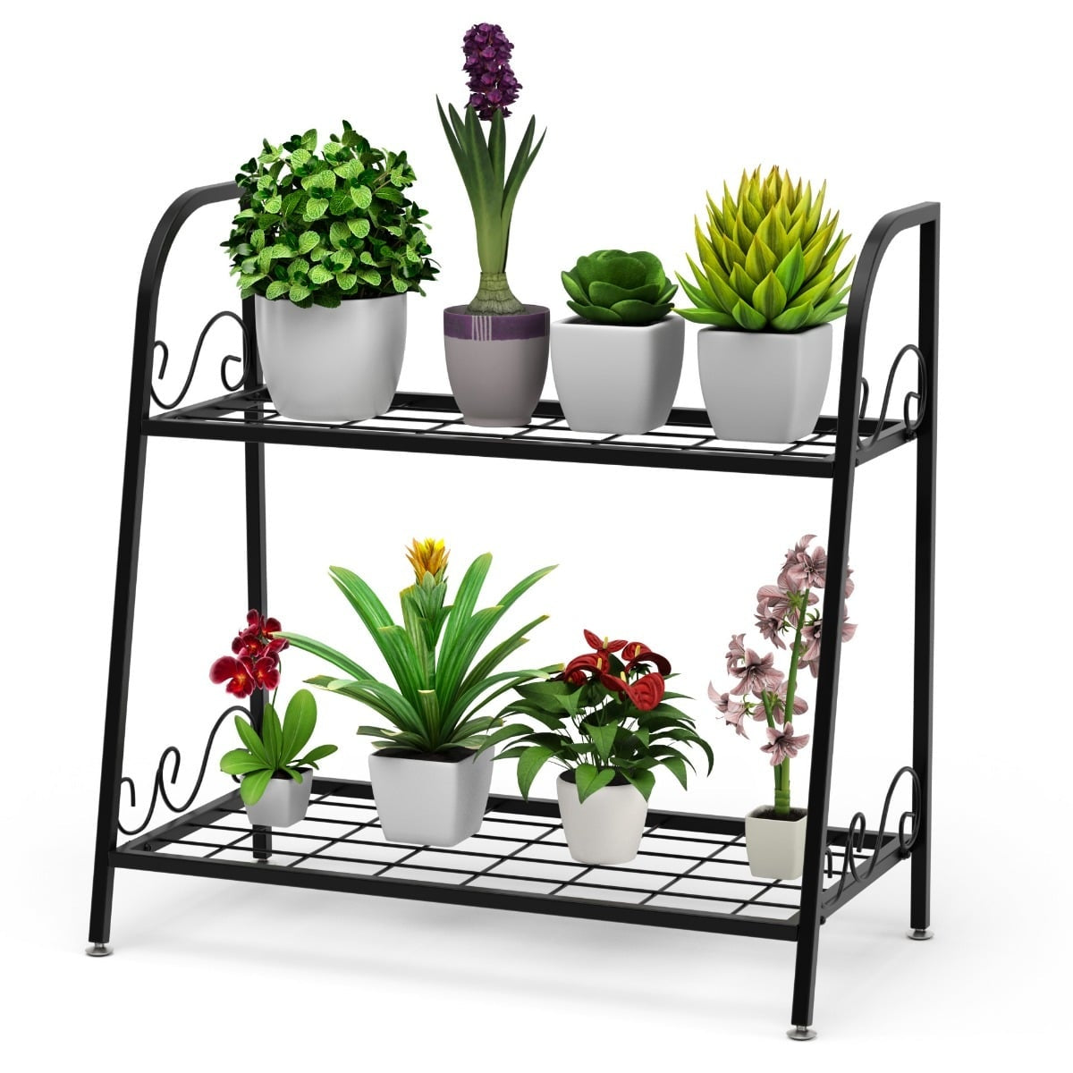 2-Tier Metal Plant Stand, Black, 63x30.5x61.5 cm