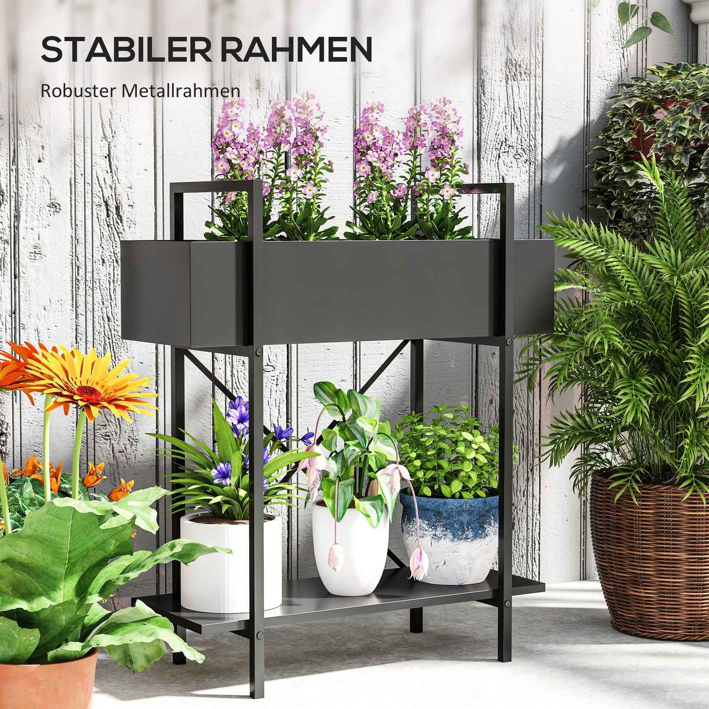 Plant stand in two levels in metal - indoor/outdoor 70 cm high