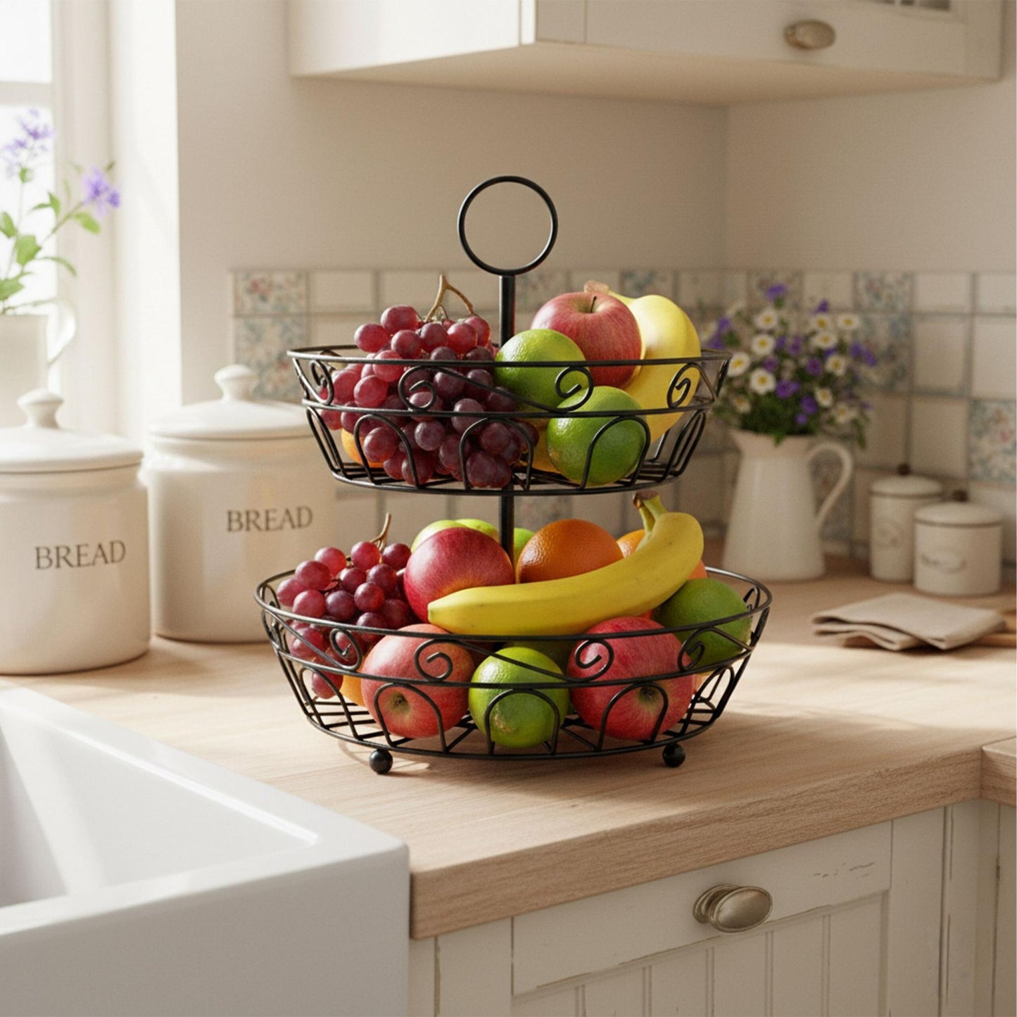 2-Tier Round Fruit Bowl – Open Lattice Design