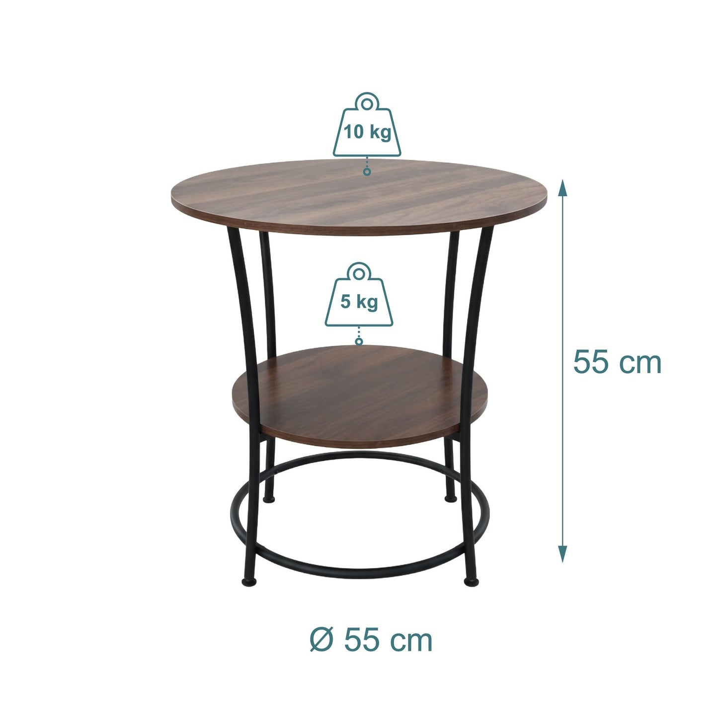 2-Tier Side Table, Wood-Effect Top, Metal Frame