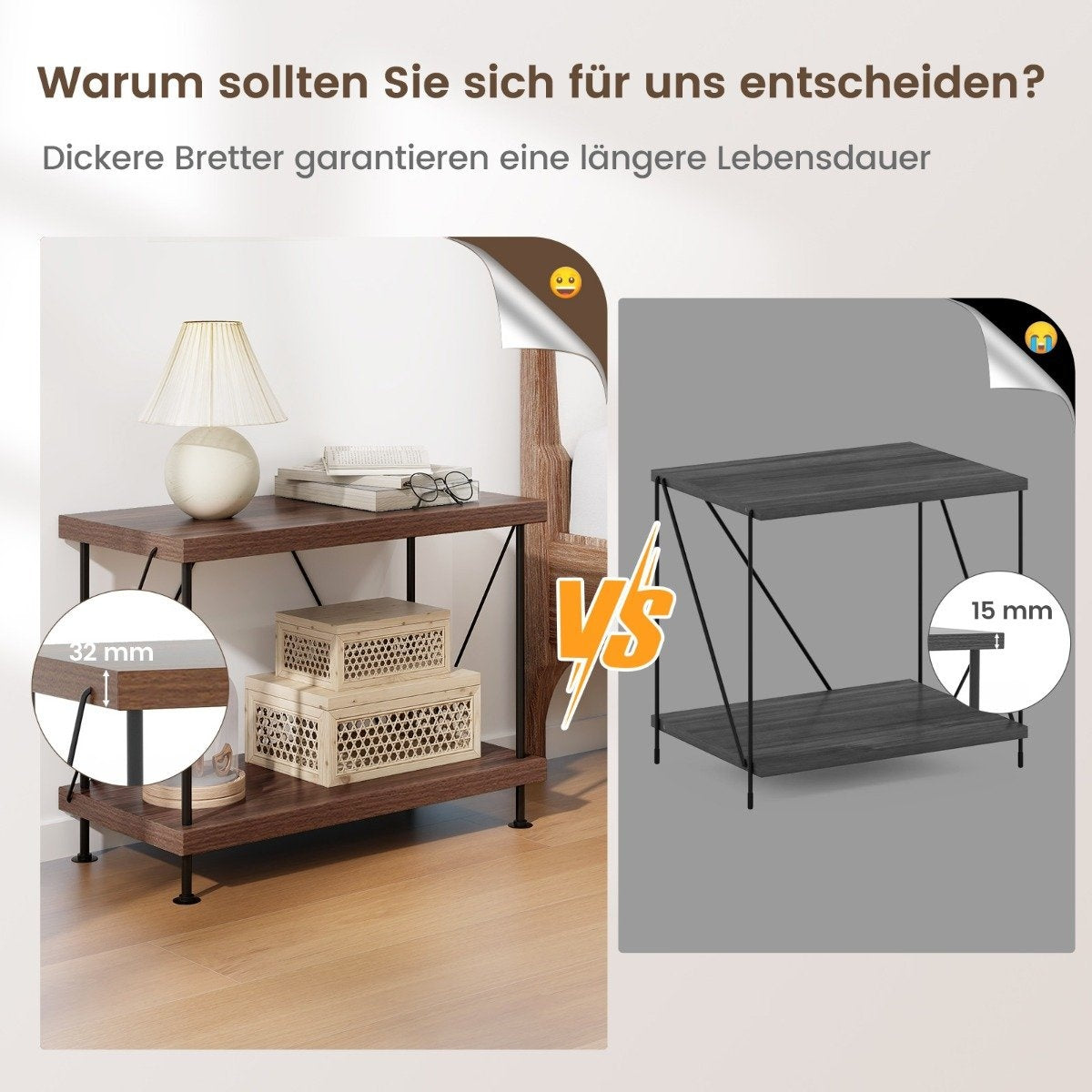 2 Tier Standing Shelf with Metal Frame Industrial Bookcase Storage Rack 60 x 29.5 x 45 cm