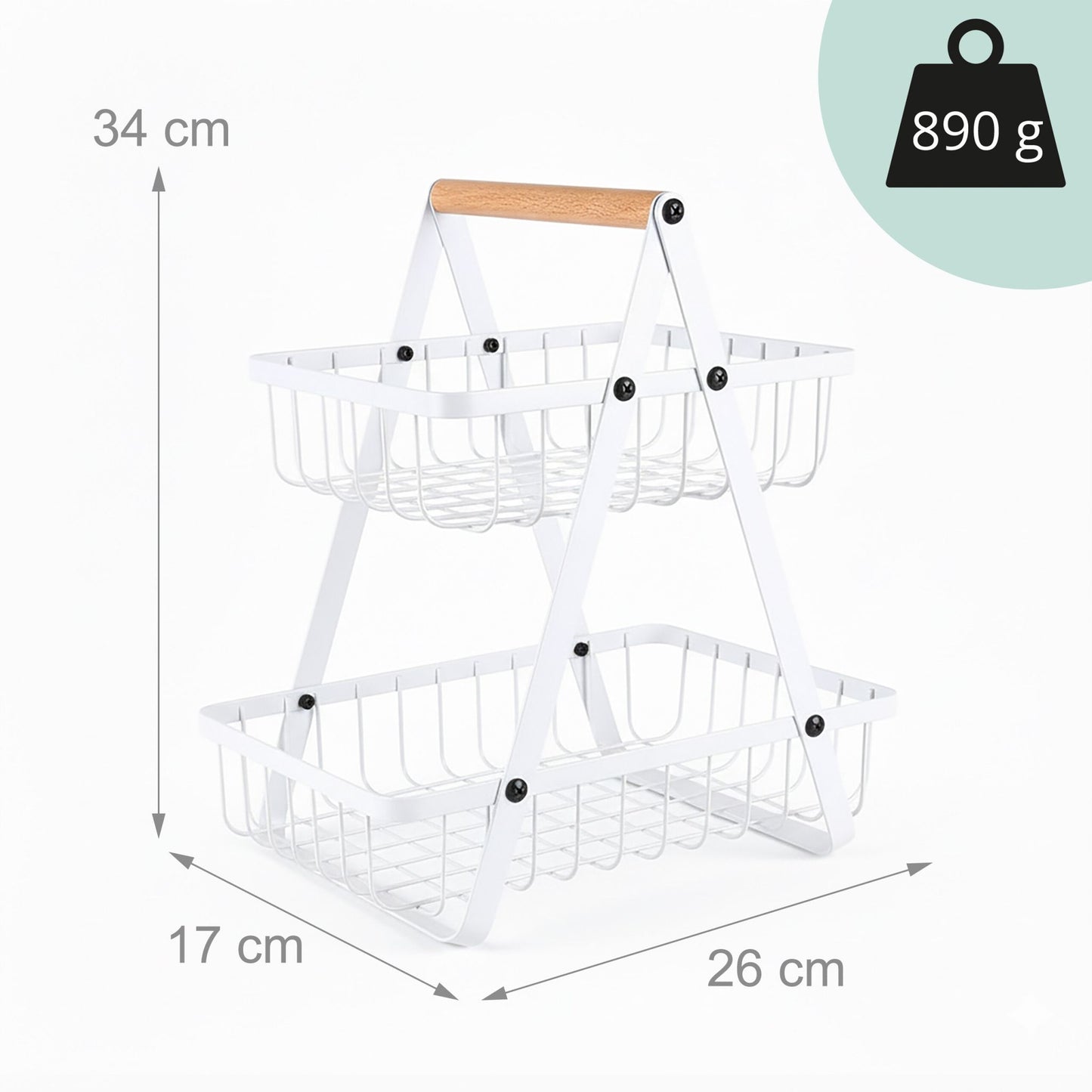 2-Tier Wire Fruit Bowl Stand for Kitchen Counter