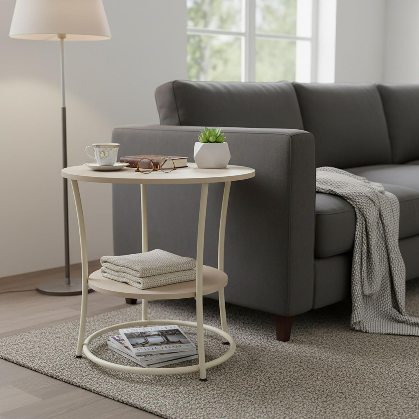 2-Tier Wood-Effect Side Table with Metal Frame