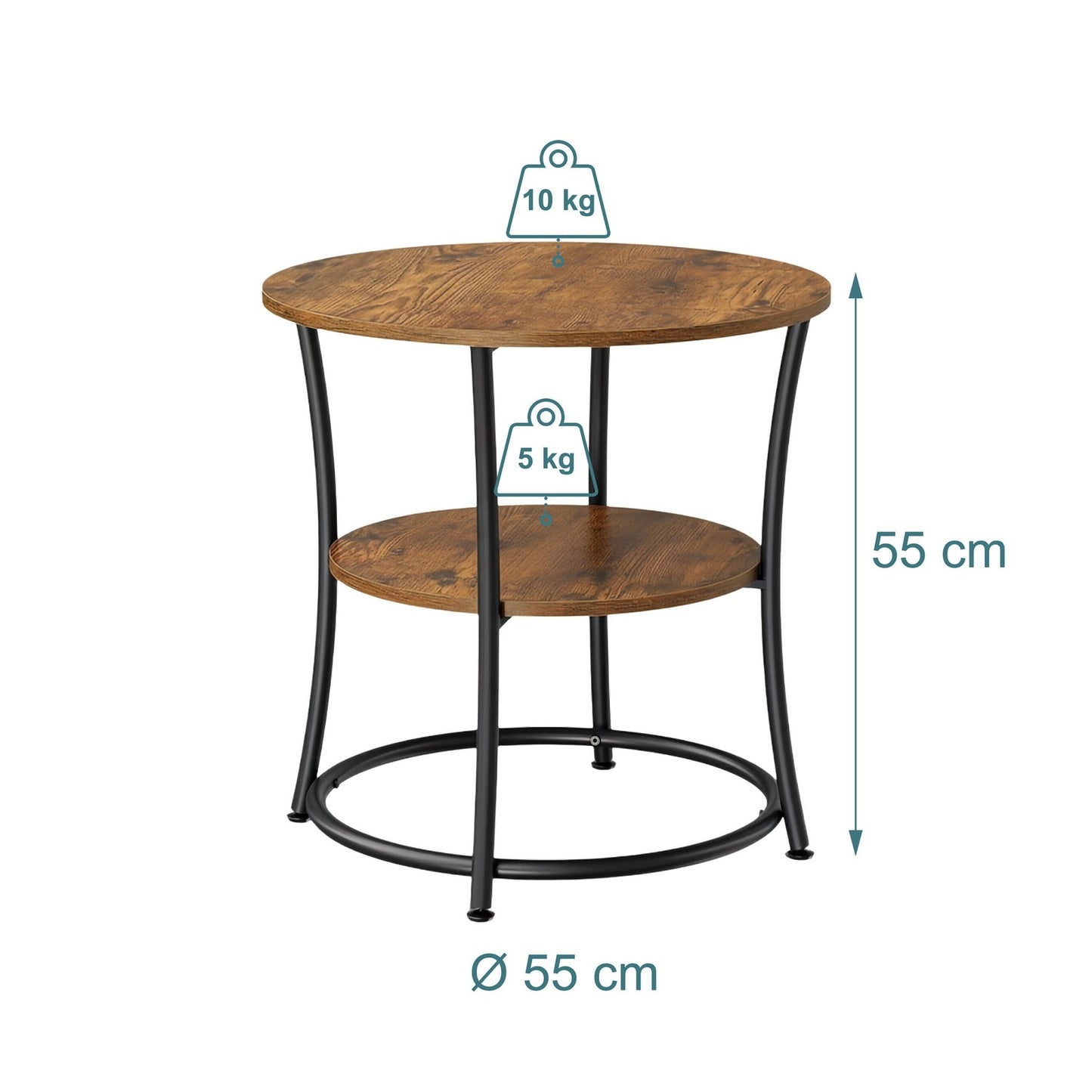 2-Tier Wood-Effect Side Table with Metal Frame