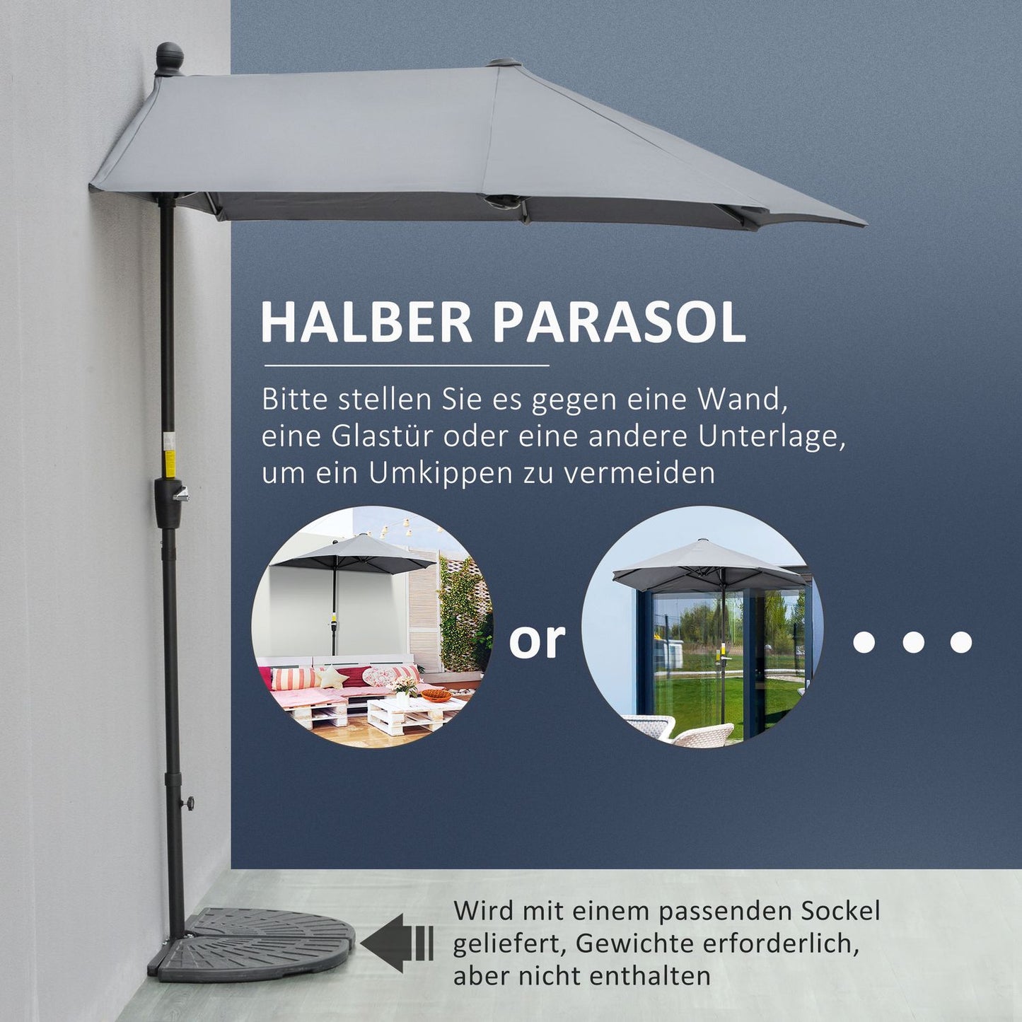 Half-round Balcony parasol 2x2m, Waterproof Dark grey