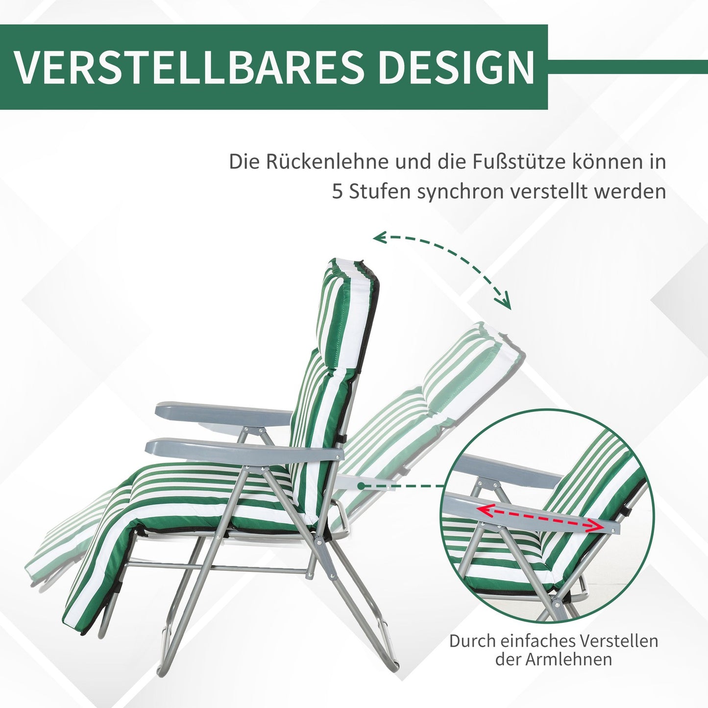 Folding garden chairs, adjustable sun lounger with cushions