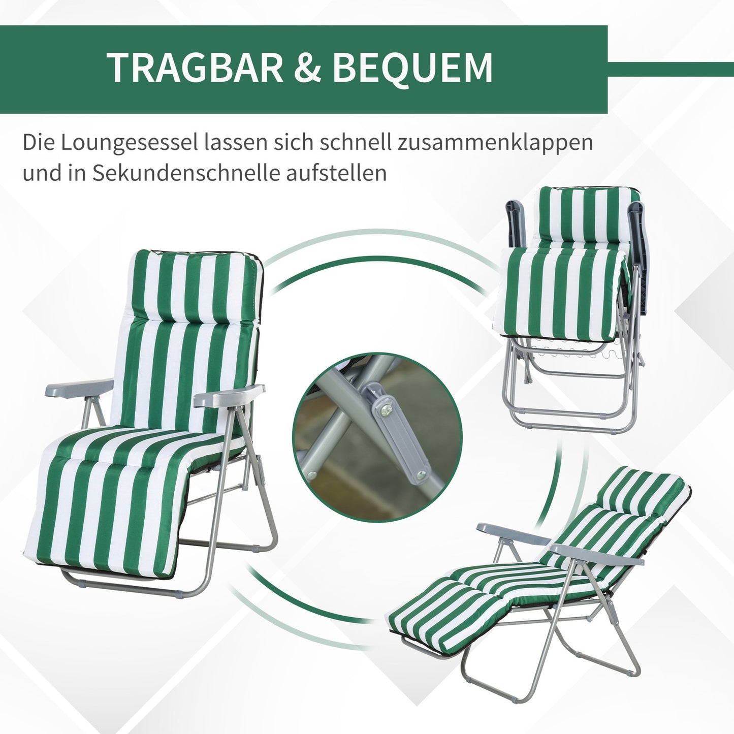 Folding garden chairs, adjustable sun lounger with cushions