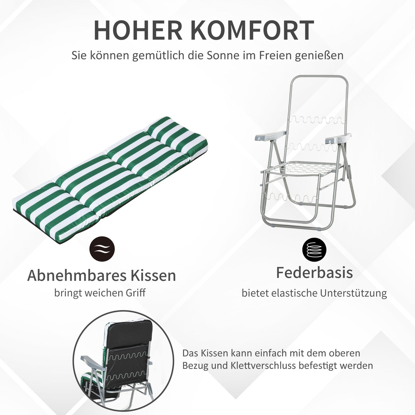 Folding garden chairs, adjustable sun lounger with cushions