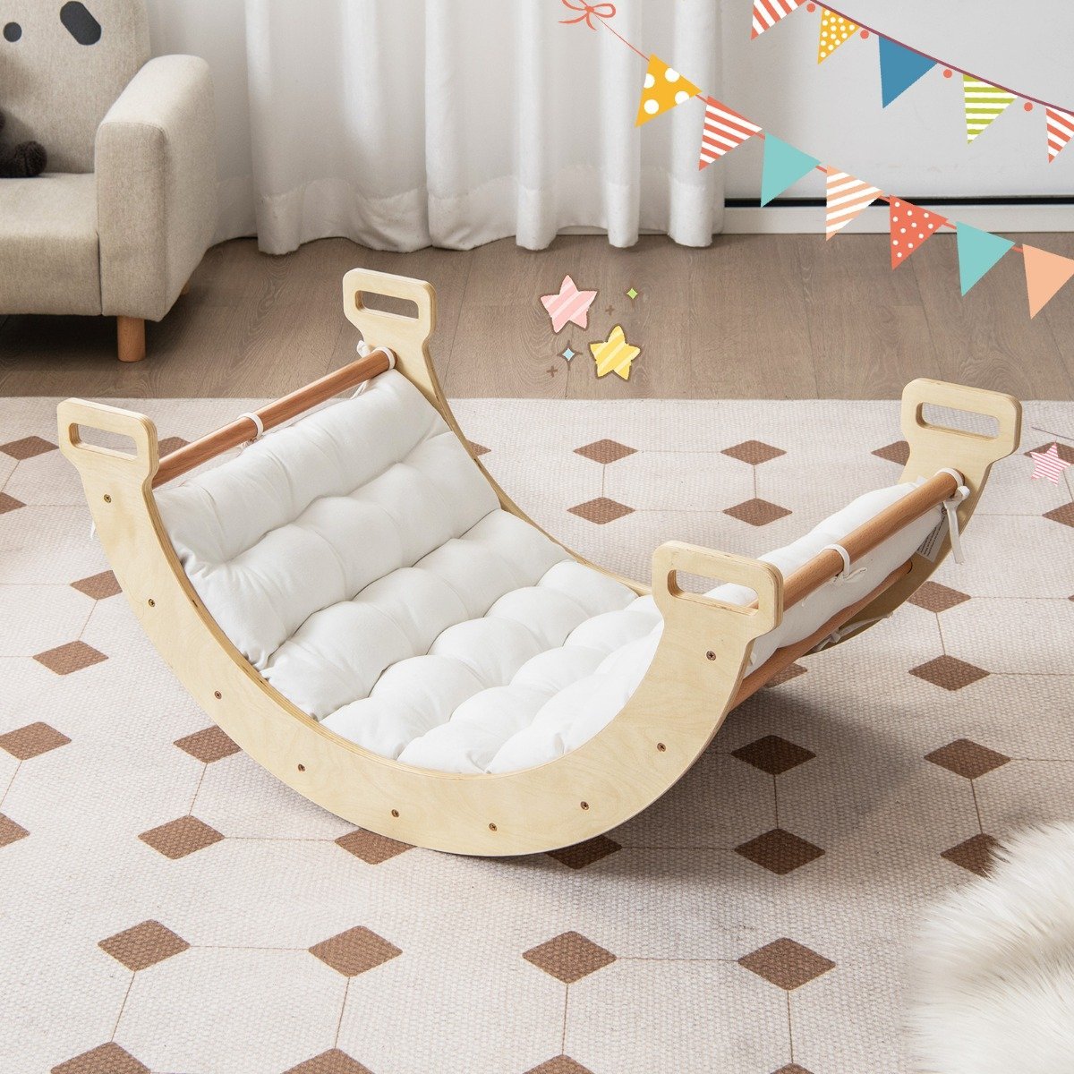 2-in-1 Arch Rocker with Cushion Double-Sided Climbing Arch Natural