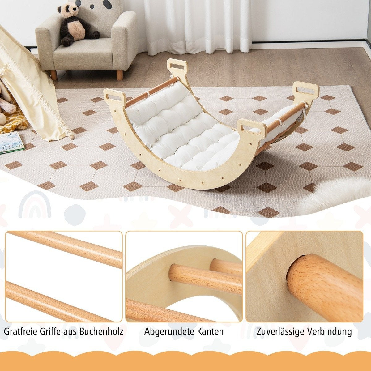 2-in-1 Arch Rocker with Cushion Double-Sided Climbing Arch Natural