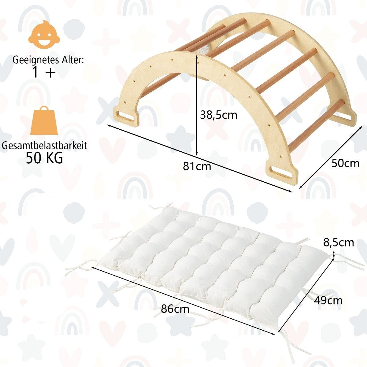 2-in-1 Arch Rocker with Cushion Double-Sided Climbing Arch Natural