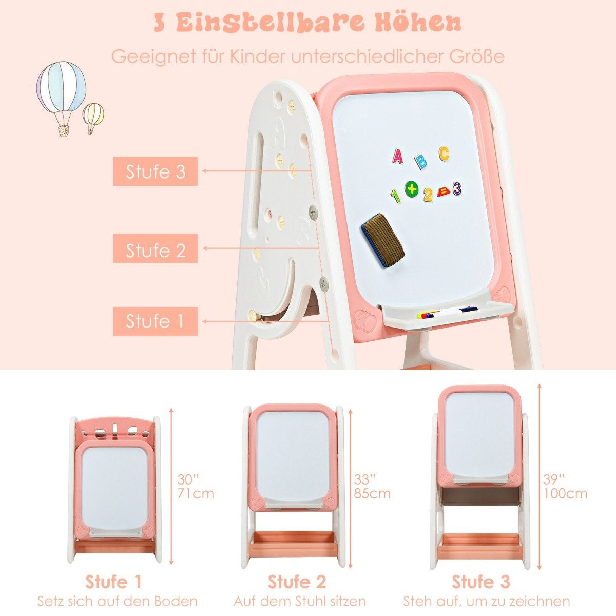 2 in 1 Children's Art Easel Double Sided Magnetic Board and Children's Book Stand Orange
