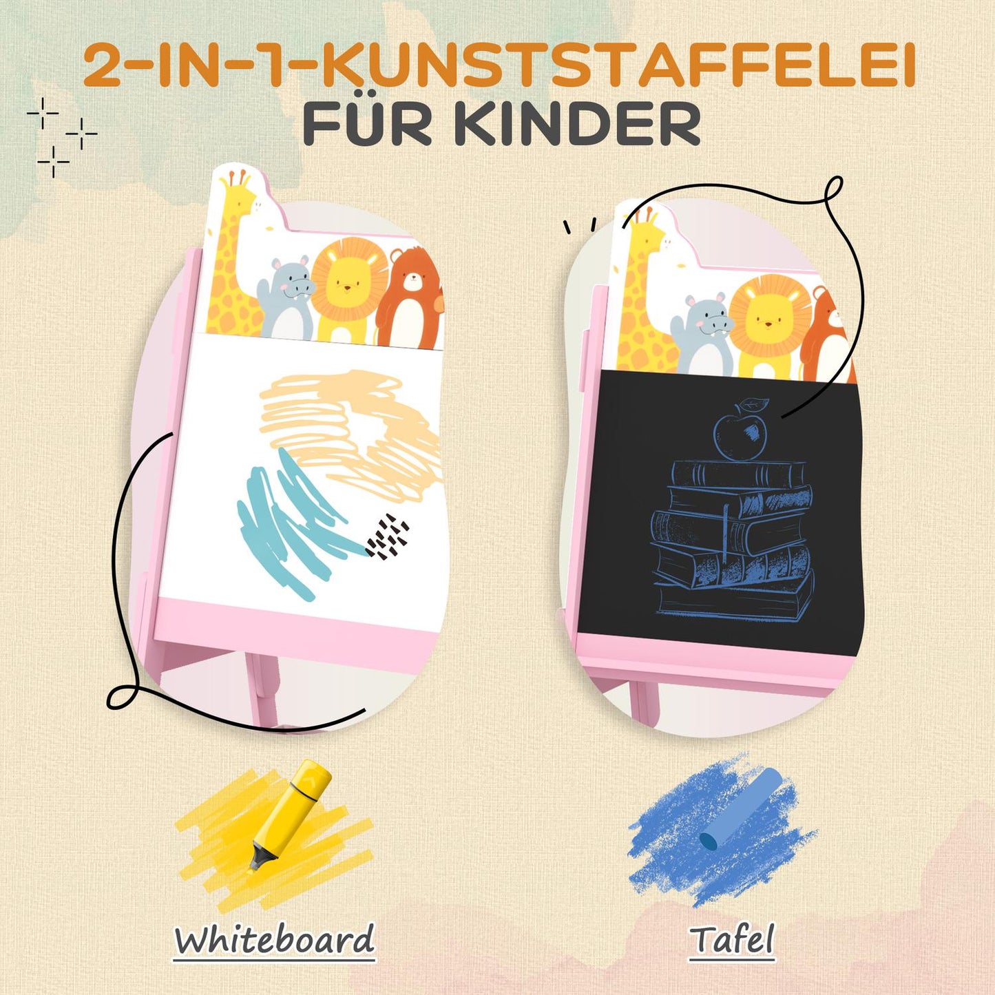 Children's 2-in-1 pink easel - Chalkboard & Whiteboard