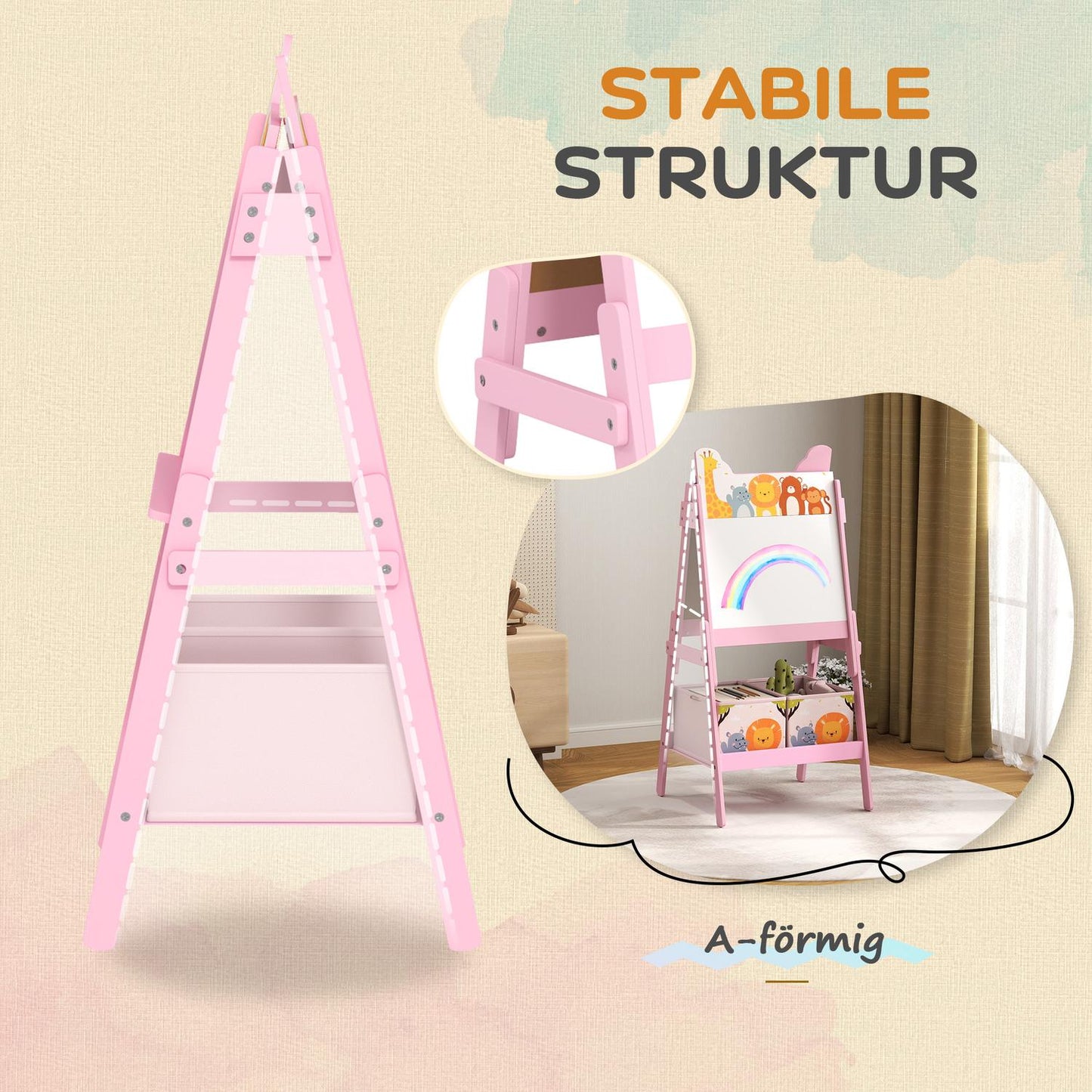 Children's 2-in-1 pink easel - Chalkboard & Whiteboard