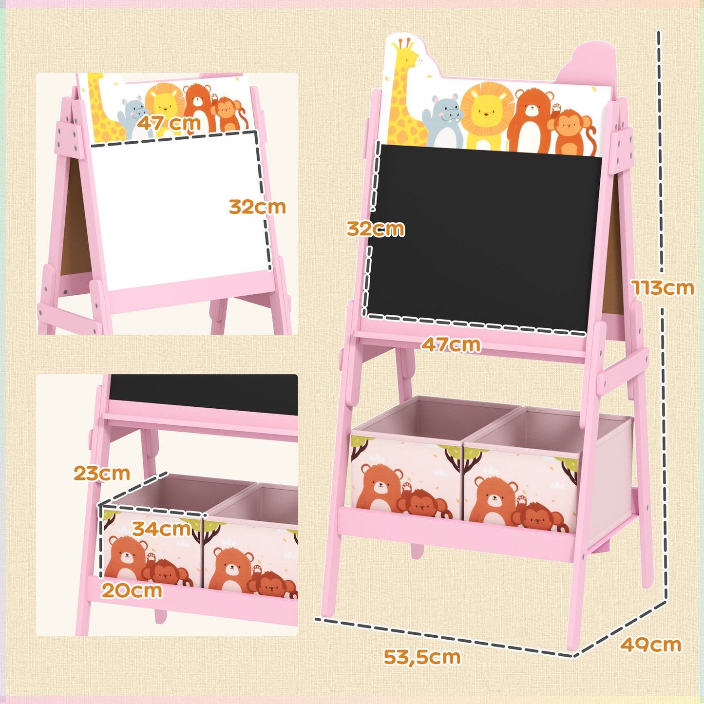 Children's 2-in-1 pink easel - Chalkboard & Whiteboard