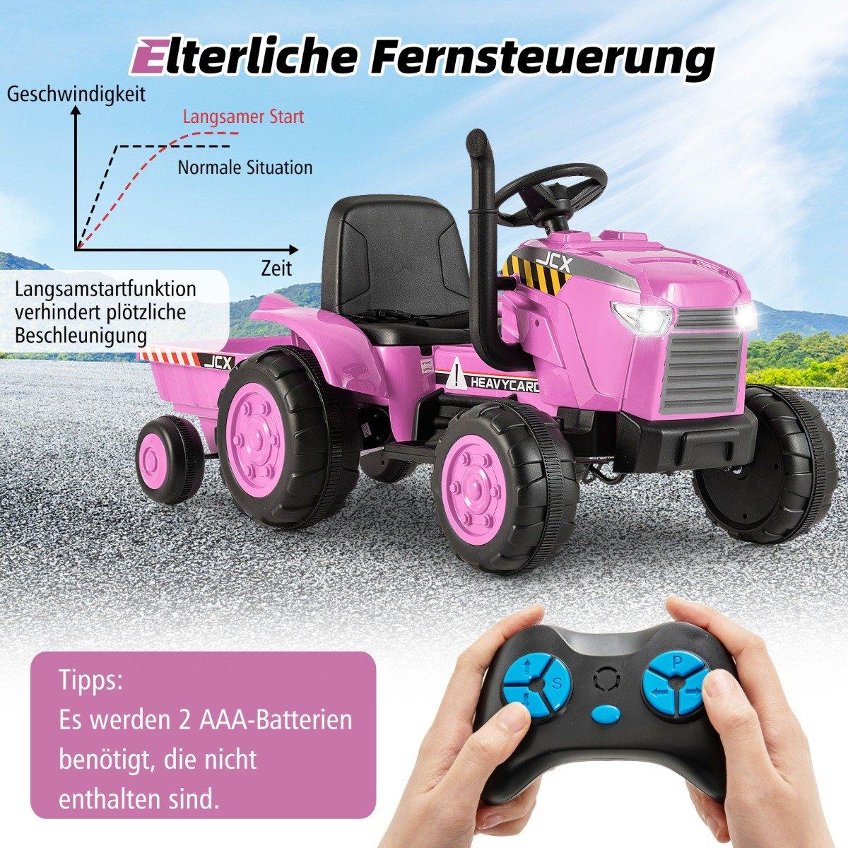 2 in 1 Children's Electric Tractor with Trailer &amp; Remote Control Electric Toy Car Pink