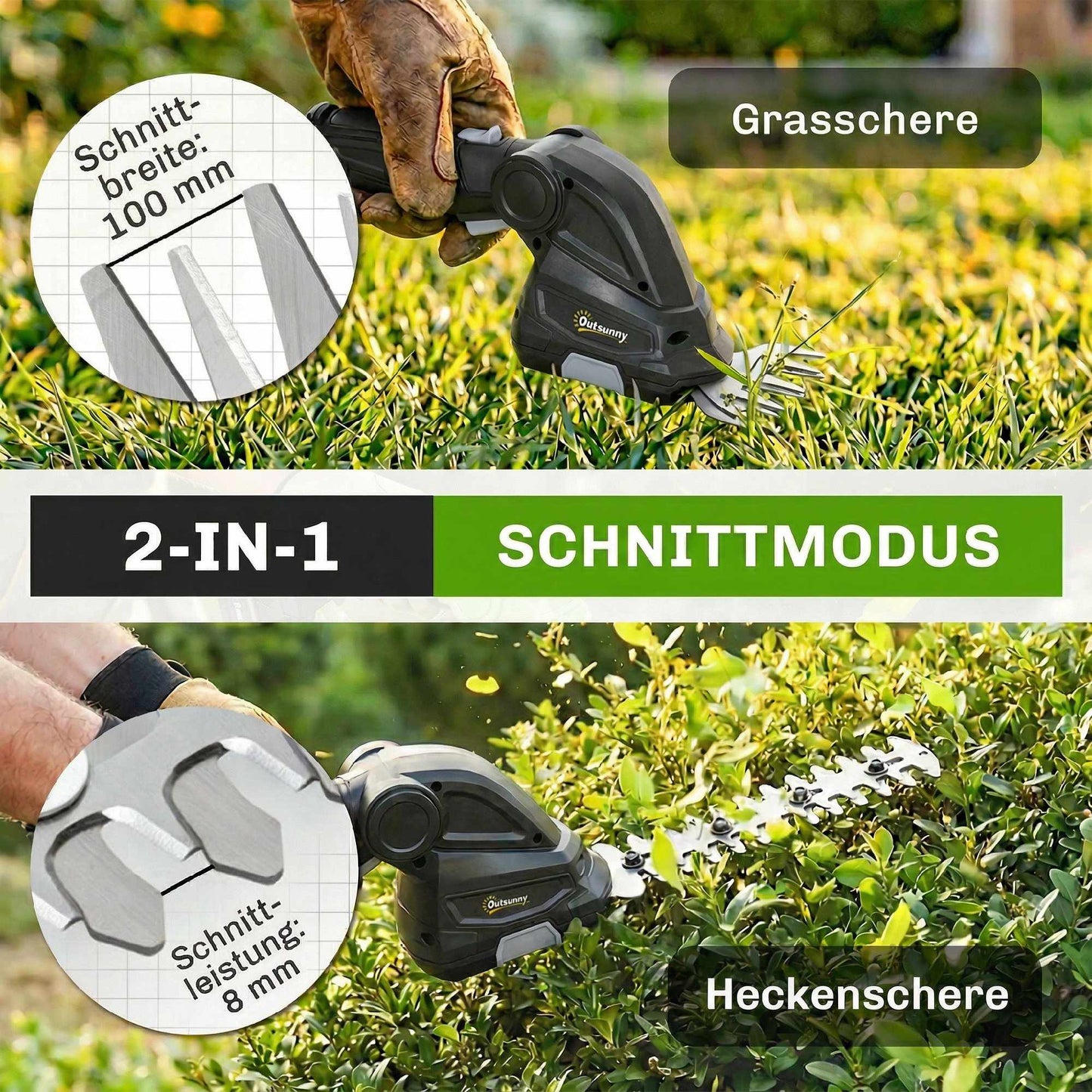 2-in-1 Cordless Hedge & Grass Shear, 7.2V, Rechargeable
