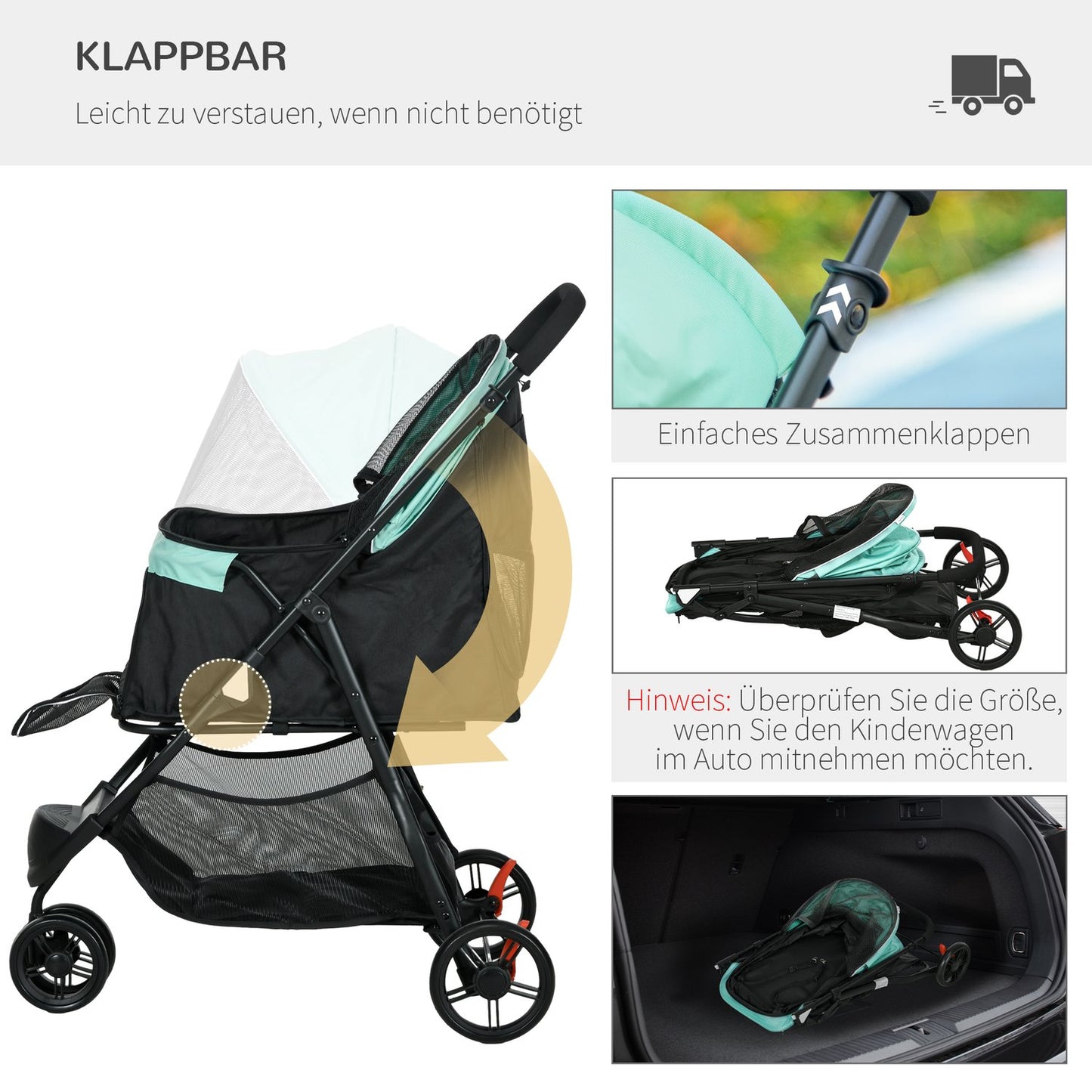Collapsible pet stroller with rain cover for small dogs and cats