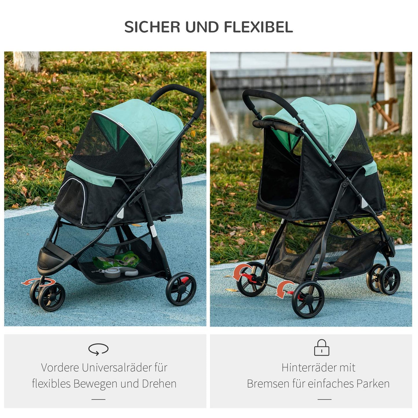 Collapsible pet stroller with rain cover for small dogs and cats