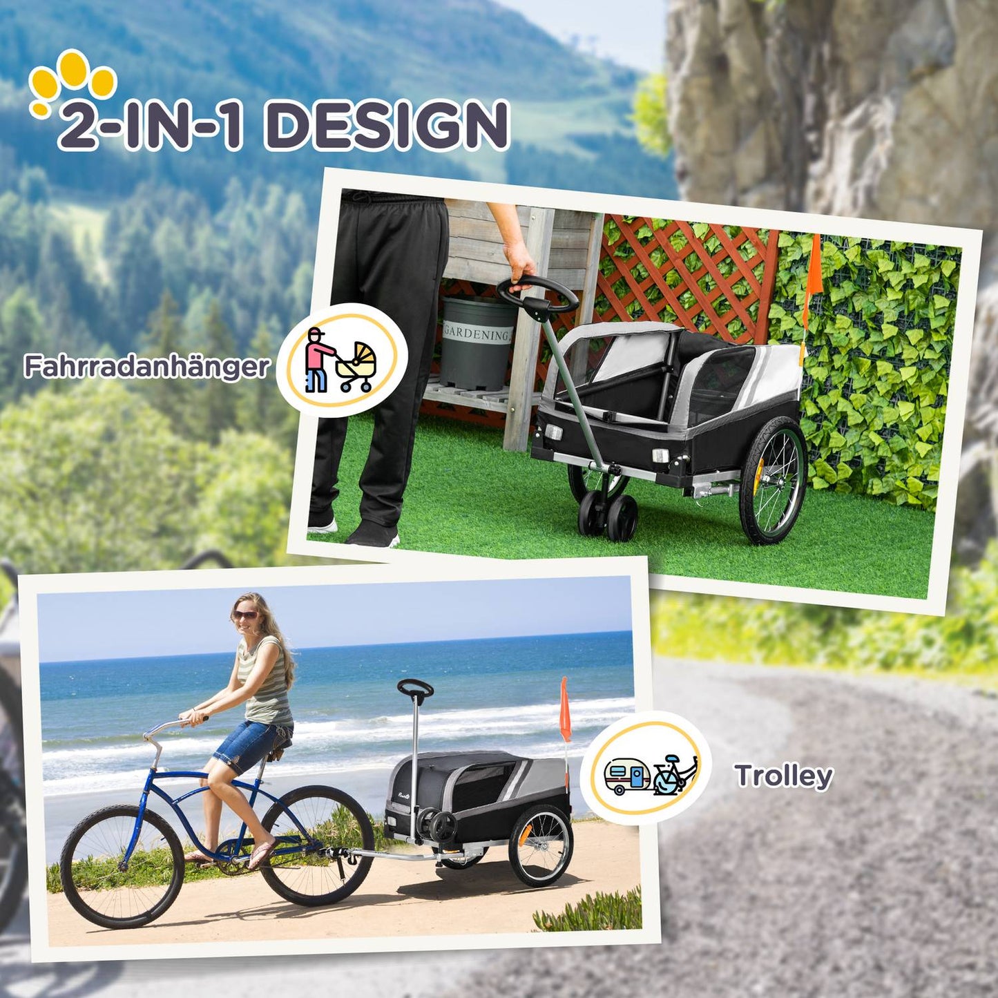 Bike trailer for dog and pet, breathable oxford fabric