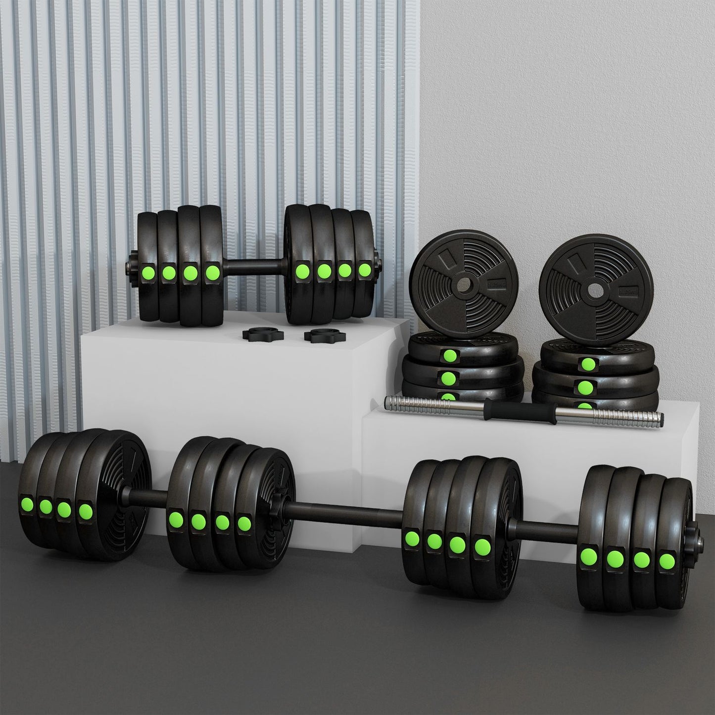 2-in-1 Dumbbell Set, Adjustable 30 kg, Non-Slip, Black/Green