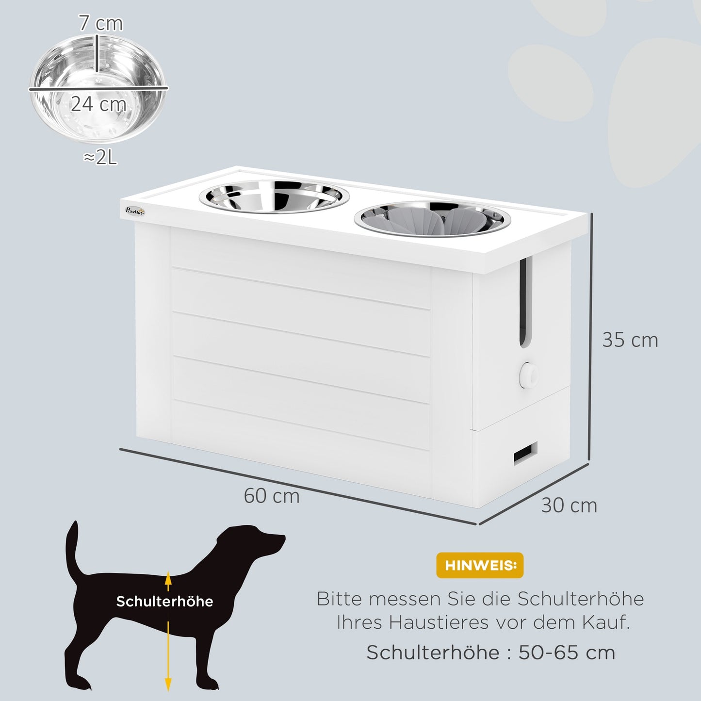 Adjustable elevated feeding station with 2 stainless steel bowls